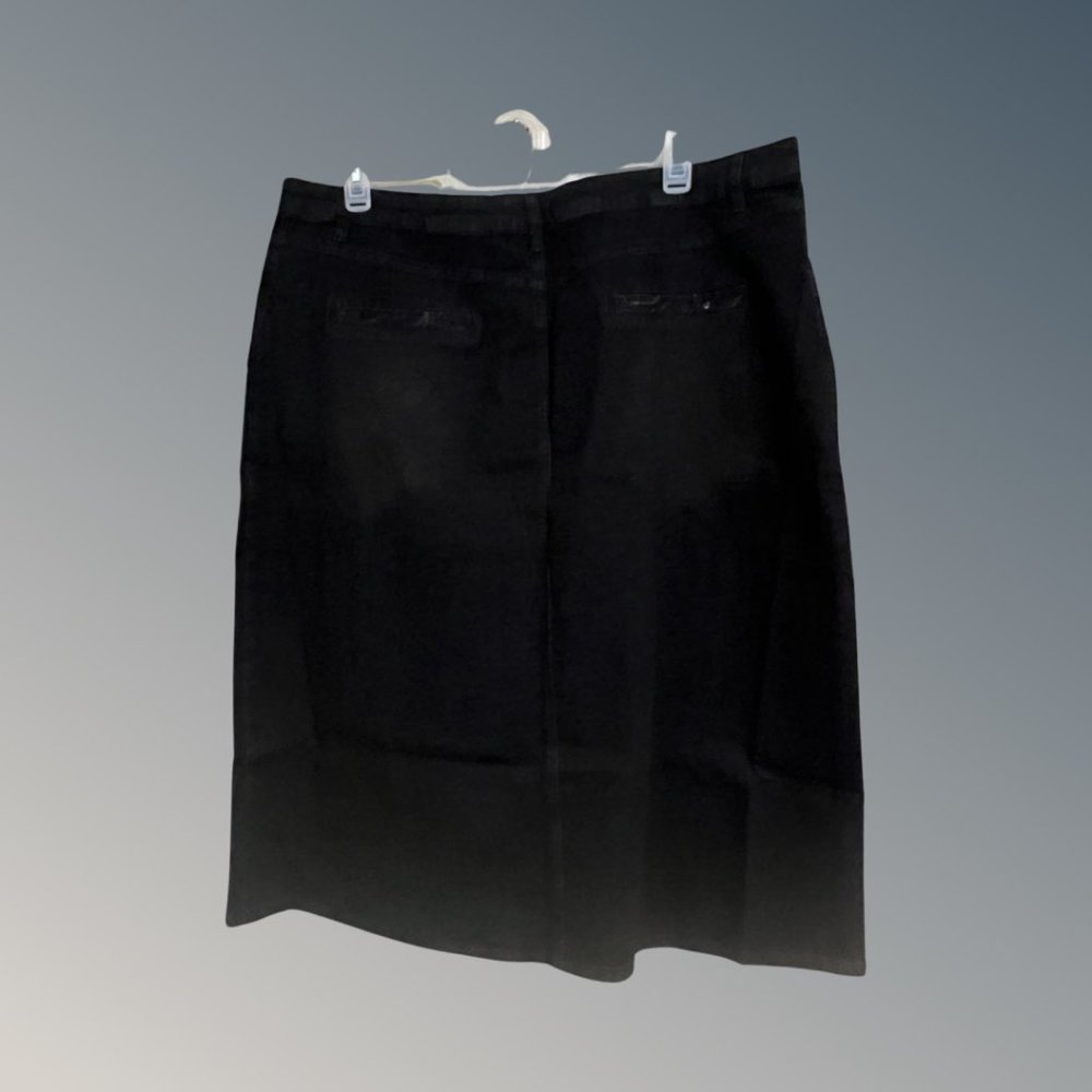 Black Denim Midi Skirt Y2K Vintage Cowgirl A-Line Stretch sz 22 New by Style J - Picture 4 of 8